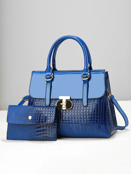 

2pcs/set Large Capacity Crocodile Embossed Commuting Tote Bag with Coin Purse, Blue, Bags