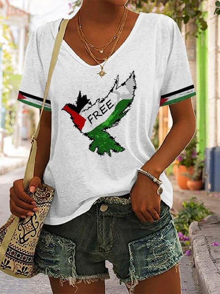 

Women's Short Sleeve Tee T-shirt Summer Peace Sign Jersey V Neck Daily Going Out Casual Top White, T-Shirts