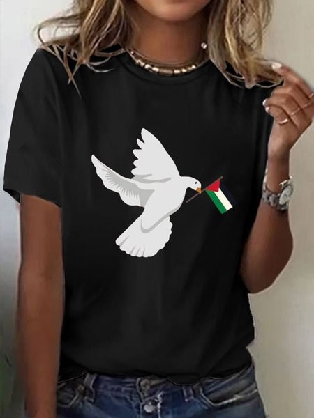

Women's Short Sleeve Tee T-shirt Summer Peace Sign Cotton Crew Neck Holiday Going Out Casual Top Gray, Black, T-Shirts