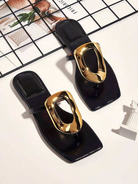 

Urban Plain Non-Slip Slip On Low Heel Slide Sandals Metal, Black, Slippers