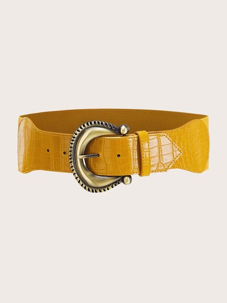

Vintage Crocodile Embossed Elastic Wide Belt, Yellow, Necklaces