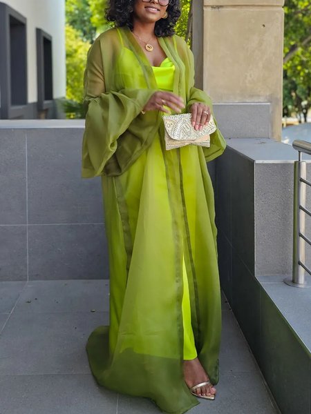 

Plain Elegant Loose Kimono, Green, Kimonos
