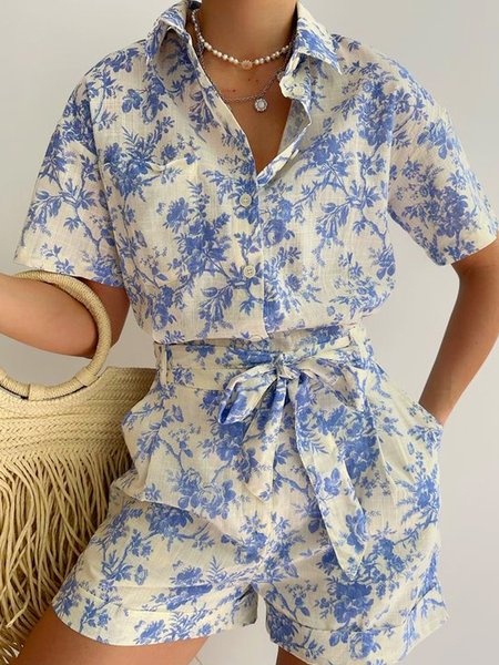 

Loose Shirt Collar Vacation Printing Shirt, As picture, Blouses and Shirts
