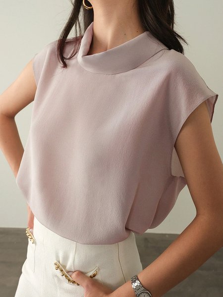 

Plain Loose Urban Mock Neck Blouse, As picture, Blouses and Shirts