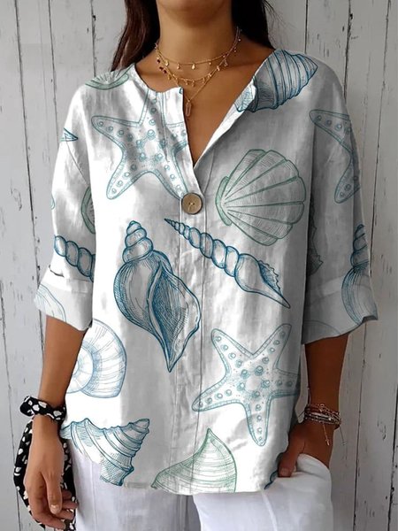 

Casual Loose Shell Notched Blouse, As picture, Blouses & Shirts