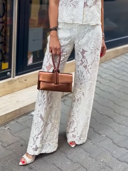 

Plain Loose Elegant Long Pants Straight pants, White, Pants