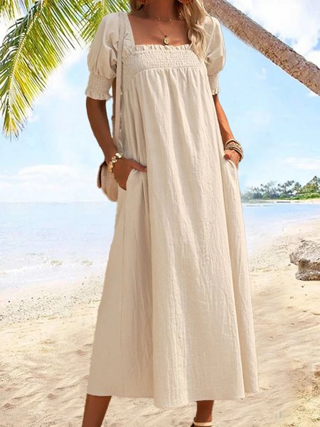 

Cotton Casual Dress With No, Apricot, Maxi Dresses