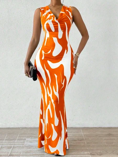 

High Elasticity Abstract Elegant Others Tight Sleeveless Maxi Dress, As picture, Maxi Dresses