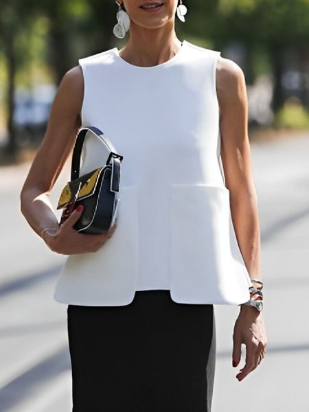 

Plain Urban Pocket Stitching Regular Fit Blouse, White, Blouses and Shirts