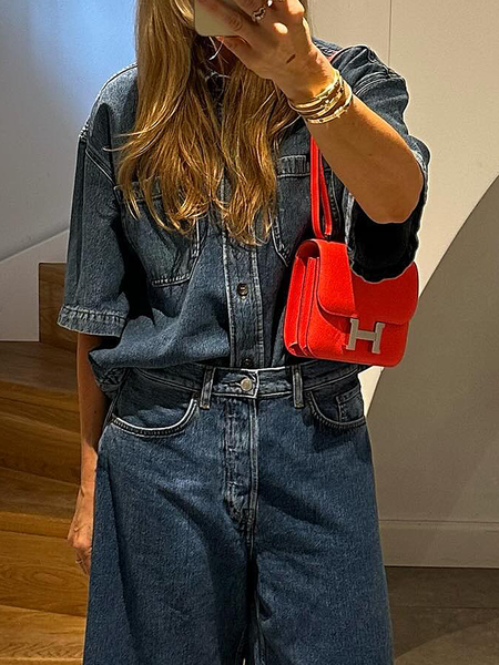 

Loose Micro-Elasticity Shirt Collar Short Sleeve Urban Denim Shirt, Denim blue, Blouses and Shirts