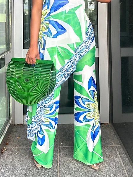 

Vacation Floral Regular Fit Fashion Pants, Green, Pants