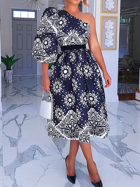 

Urban Regular Fit Printing Asymmetrical Dress, As picture, Maxi Dresses