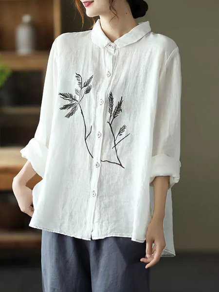 

Loose Cotton Shawl Collar Casual Blouse, White, Blouses & Shirts