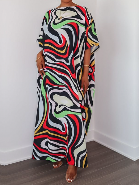 

Loose Urban Off The Shoulder Short Sleeve Abstract Maxi Dress, As picture, Maxi Dresses