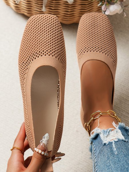 

Casual Mesh Fabric Plain Shallow Shoes, Khaki, Flats