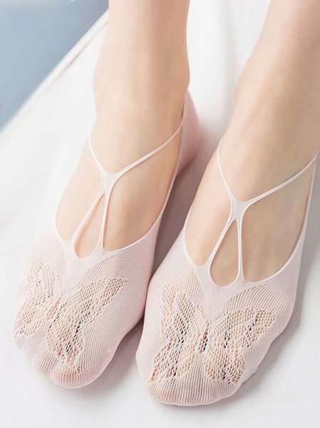 Lace Women's Shallow Cut Hollow Cross Invisible Socks, Pink, Socks