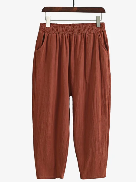 

Women's Elastic Waist H-Line Harem Pants Daily Going Out Pants Casual Cotton Plain Spring/Fall Pants, Brick red, Pants