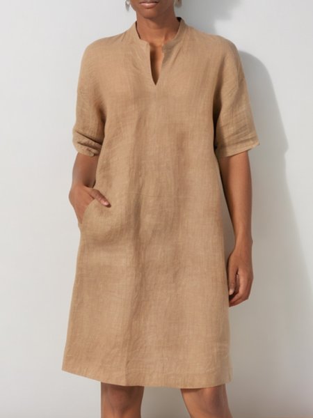 

Women's Short Sleeve Summer Plain Crew Neck Daily Going Out Casual Midi A-Line Brown, Dresses