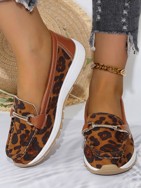 

Pu Contrast Stitching Shallow Shoes, Brown, Women Shoes