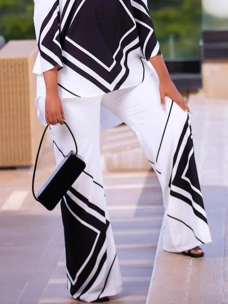 

Regular Fit Casual Geometric Fashion Pants, Black-white, Pants