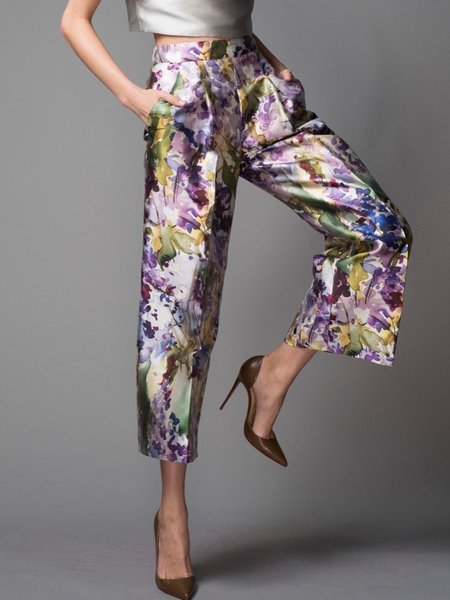 

High Waist Urban Floral Fashion Pants, Multicolor, Pants