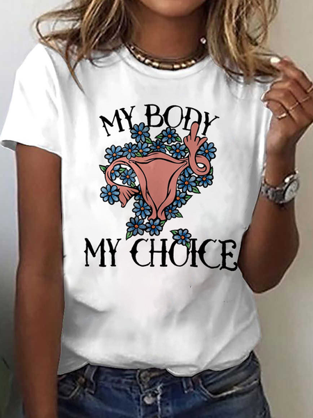 

Casual Floral Crew Neck Short Sleeve T-shirt, White, T-shirts