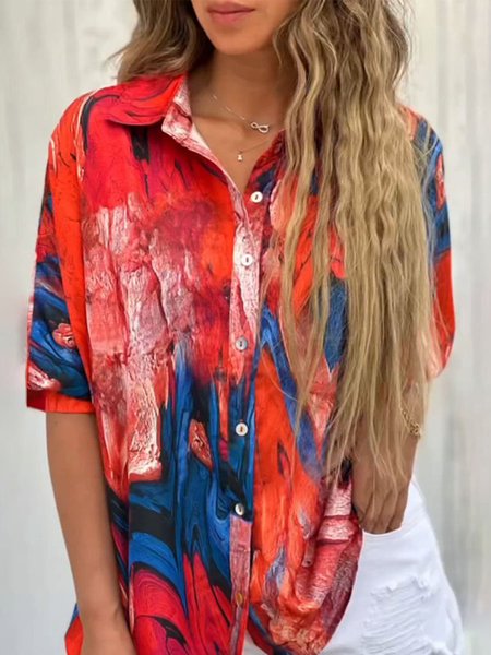 

Women's Half Sleeve Shirt Summer Abstract Shirt Collar Daily Going Out Casual Top Red, Shirts