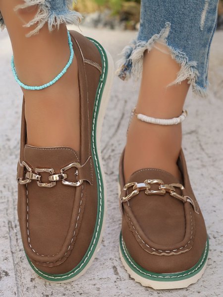 

Casual Contrast Stitching Slip On Flat Heel Shallow Shoes, Brown, Sneakers&Athletic