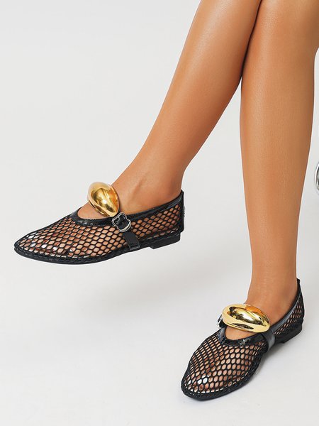 

Exaggerated Metal Decor Breathable Mesh Mary Jane Shoes, Black, Shoes