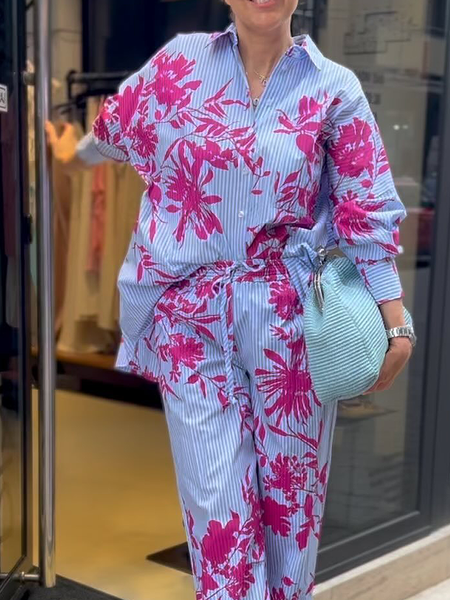 

Casual Shirt Collar Long Sleeve Floral Loose Shirt, As picture, Blouses and Shirts