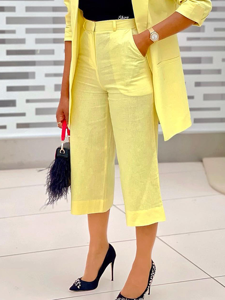 

Urban Regular Fit Cotton And Linen Capris Pants Straight pants, Yellow, Pants