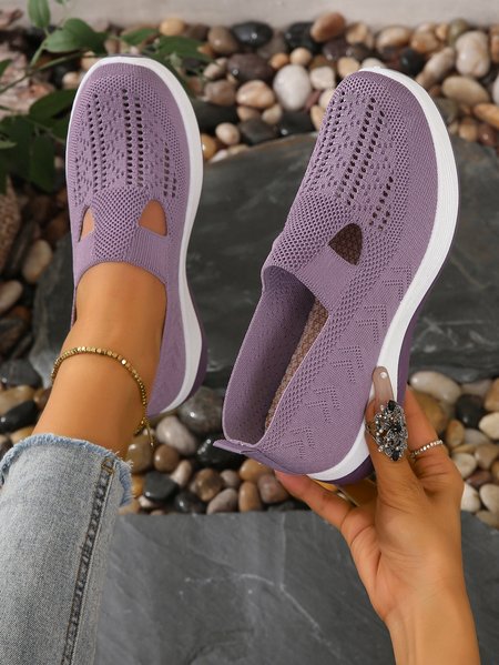 Mesh Fabric Casual Plain Shallow Shoes, Purple, Women Shoes
