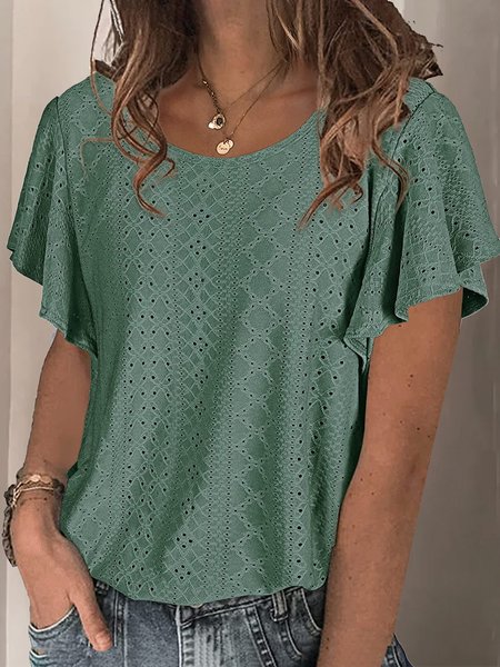 

Casual Plain Crew Neck Short Sleeve T-shirt, Green, T-shirts