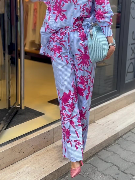 

Floral Loose Casual Long Pants Straight pants, As picture, Pants