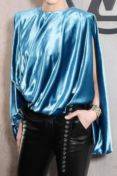 

Urban Loose Plain Crew Neck Blouse, Blue, Blouses and Shirts