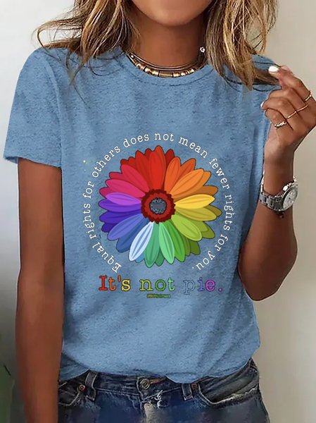 

Casual Text Letters Crew Neck Short Sleeve T-shirt, Blue, T-shirts