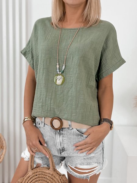 

Casual Plain Shirt, Green, Blouses & Shirts
