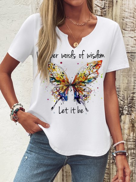 

Casual Text Letters Crew Neck Short Sleeve T-shirt, White, T-shirts