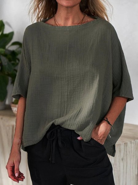 

Cotton Crew Neck Casual Shirt, Green, Blouses & Shirts