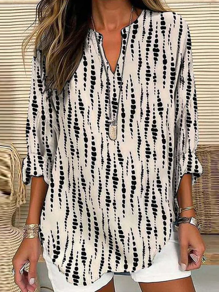 

Notched Long Sleeve Abstract Polka Dots Regular Loose Blouse For Women, Khaki, Blouses