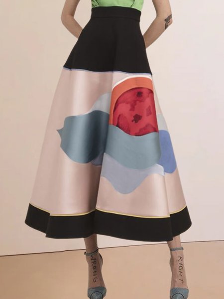 

Elegant Random Print Regular Fit Skirt, As picture, Skirts