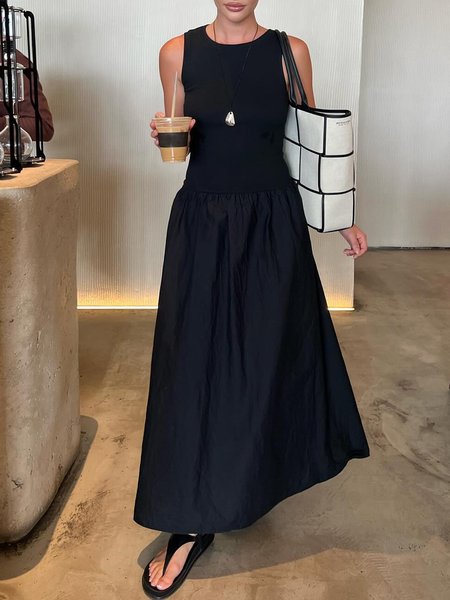 

Plain Casual Sleeveless Regular Fit Dress, Black, Maxi Dresses