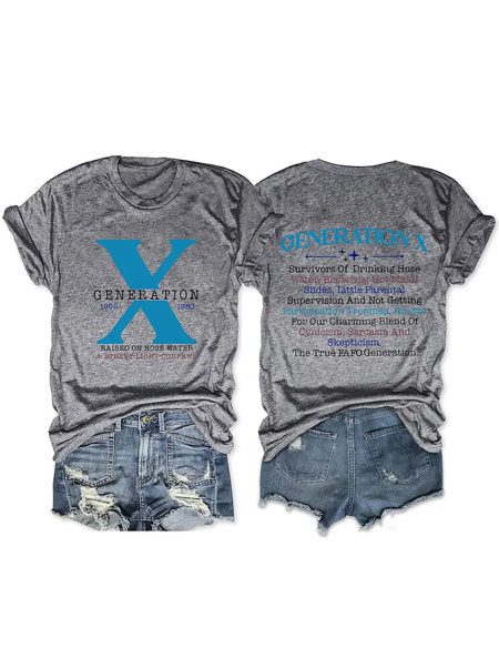 

Generation X Crew Neck Loose Text Letters Simple T-Shirt, Light gray, T-shirts