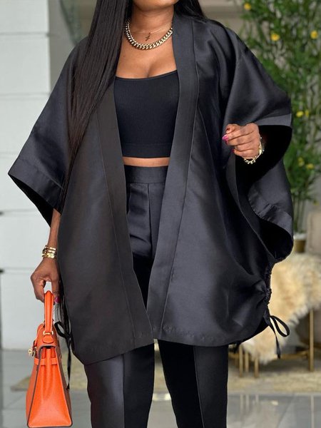 

Loose Mid-long Urban Plain Kimono, Black, Kimonos