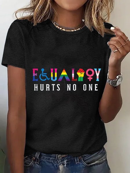 

Casual Text Letters Crew Neck Short Sleeve T-shirt, Black, T-shirts