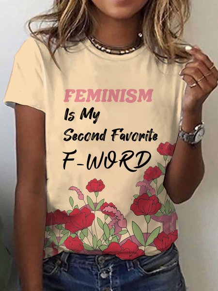 

Casual Floral Crew Neck Short Sleeve T-shirt, Yellow, T-shirts