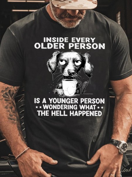 

Inside Older Person Is A Younger Person - Funny Dachshund Dog Vintage Cotton Casual T-Shirt, Black, T-shirts