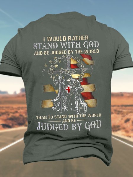 

Men’s I Would Rather Stand With God And Be Judged By The World Than To Stand With The World And Be Judged By God Regular Fit Cotton Crew Neck Casual T-Shirt, Deep gray, T-shirts