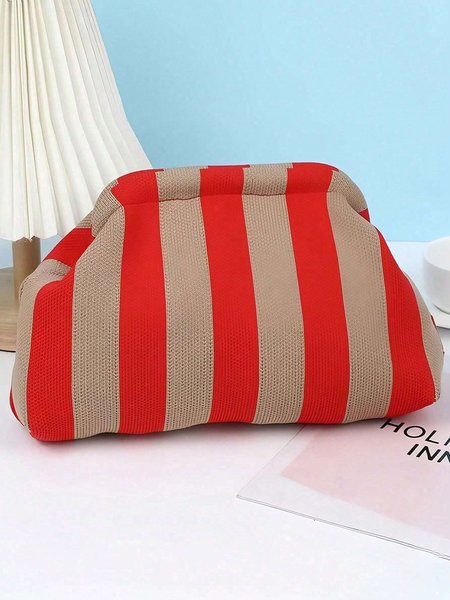 

Casual Striped Fly-knitted Fabric Clutch Bag, Red, Bags