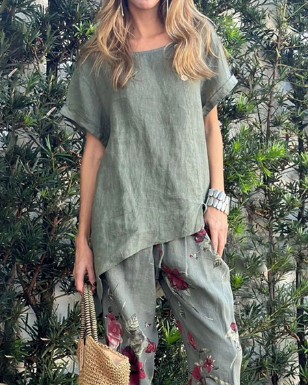 

Plain Vacation Loose Cotton Shirt, Green, Blouses & Shirts